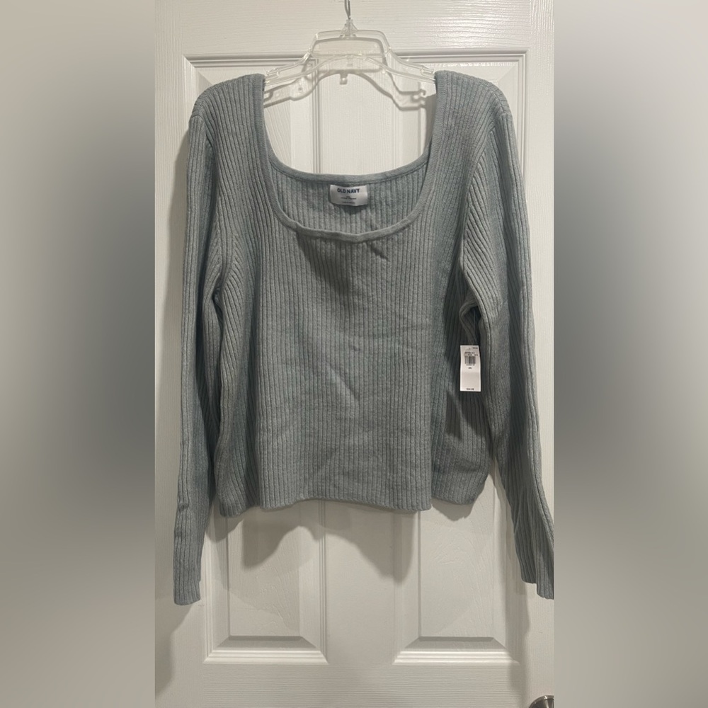 Sage green/blue square neck cropped sweater